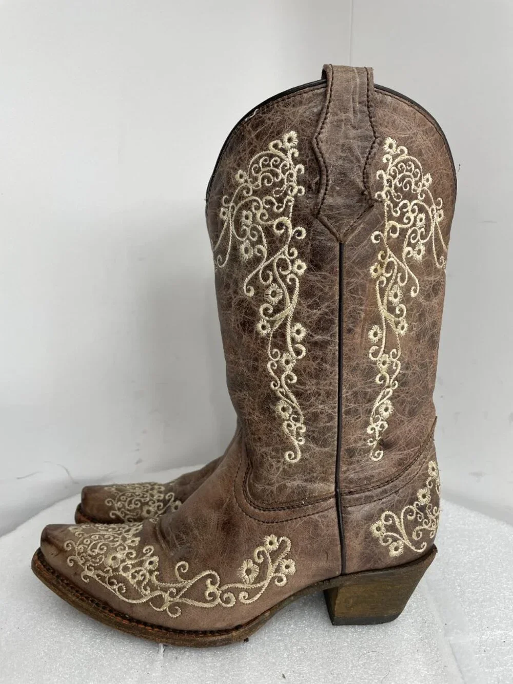 Corral Western Leather Boots Teens Snip Toe Brown Cowgirl Cowboy Girls Youth 3.5